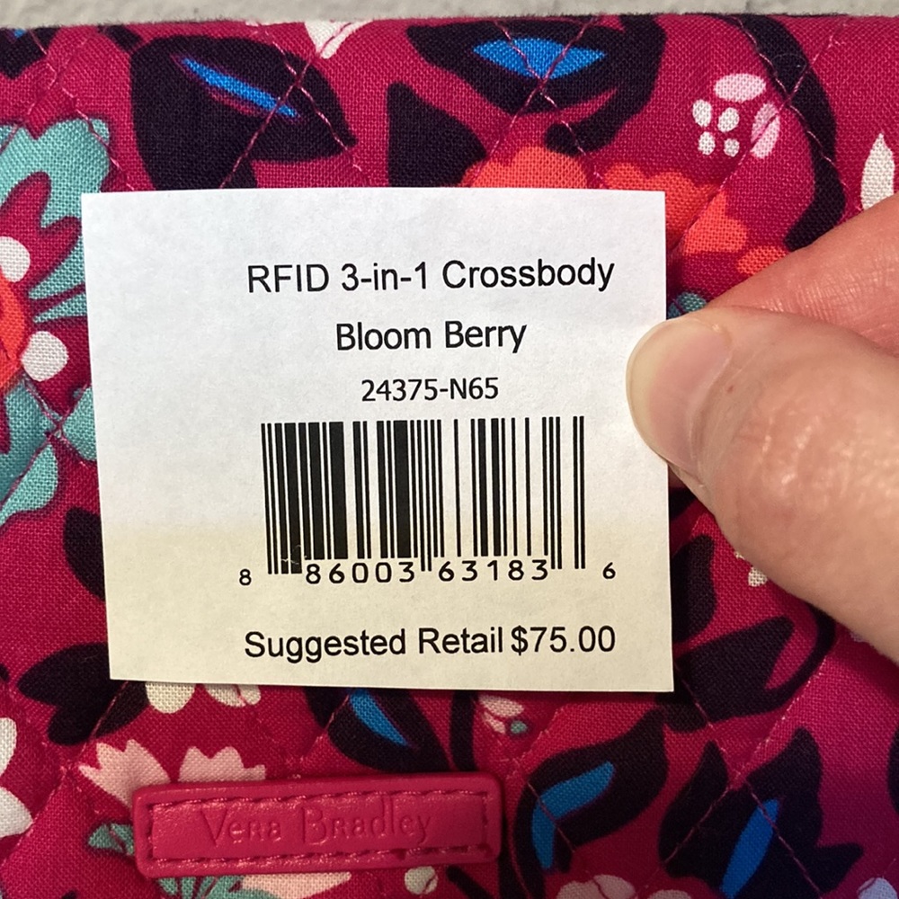 ThredUP: Vera Bradley RFID 3-in-1 Crossbody Wallet Bloom Berry Signature Print - Picture 12 of 12